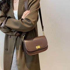 Women PU Leather Crossbody Bag Lock Flap Messenger Bag