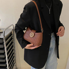 Plaid Quilted Crossbody Bag Lock Half Moon Messenger Bag for Women