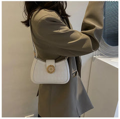 Plaid Quilted Crossbody Bag Lock Half Moon Messenger Bag for Women