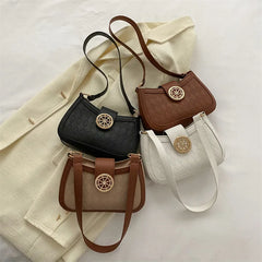 Plaid Quilted Crossbody Bag Lock Half Moon Messenger Bag for Women