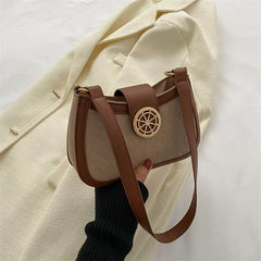 Plaid Quilted Crossbody Bag Lock Half Moon Messenger Bag for Women