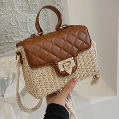 Women Straw Crossbody Bag Lock Flap Messenger Bag For Women Versatile