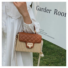 Women Straw Crossbody Bag Lock Flap Messenger Bag For Women Versatile