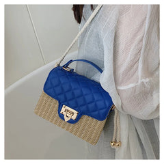 Women Straw Crossbody Bag Lock Flap Messenger Bag For Women Versatile