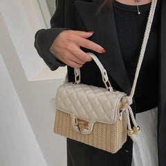 Women Straw Crossbody Bag Lock Flap Messenger Bag For Women Versatile