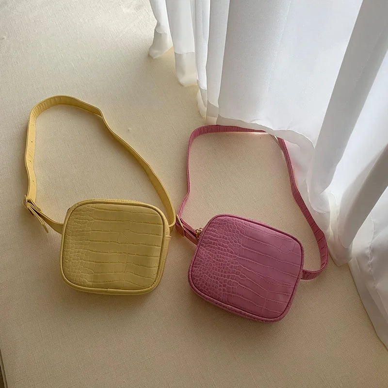 Pink Crocodile Pattern Leather Handbag Chest Bag Messenger Bag