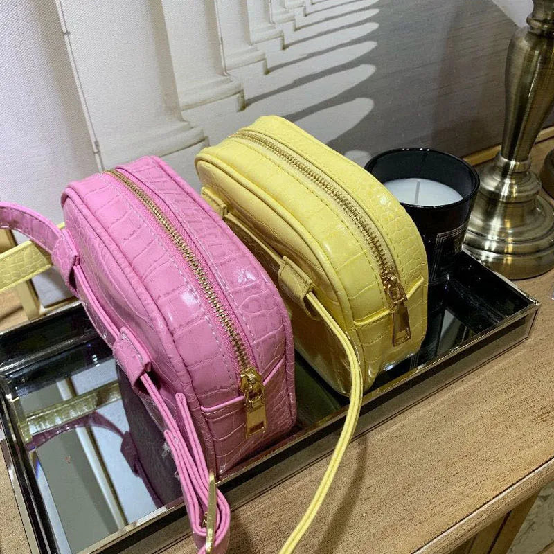 Pink Crocodile Pattern Leather Handbag Chest Bag Messenger Bag