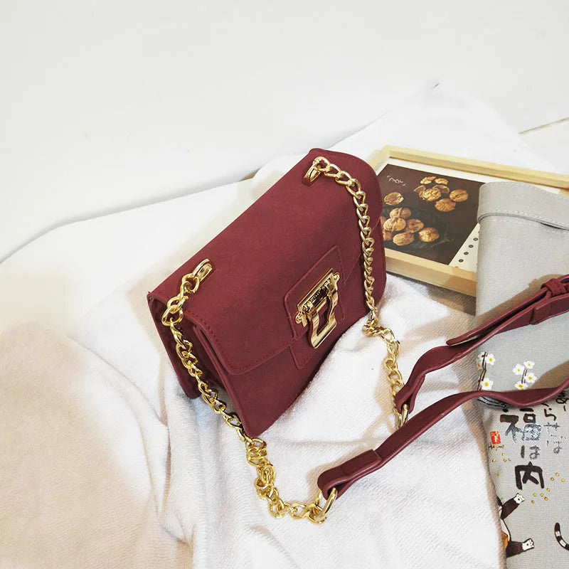 Vintage Burgundy Nubuck Leather Women Shoulder Bag