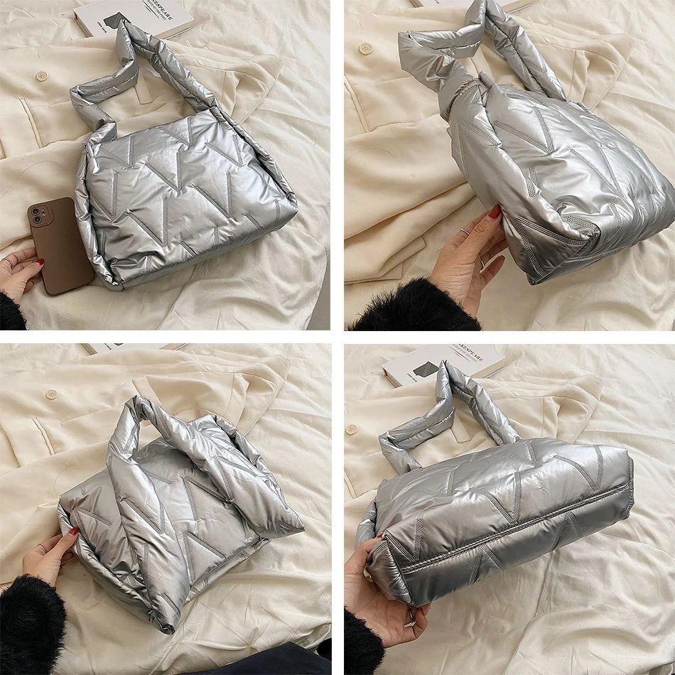Women Down Shoulder Messenger Bag Winter Padded Space Handbag