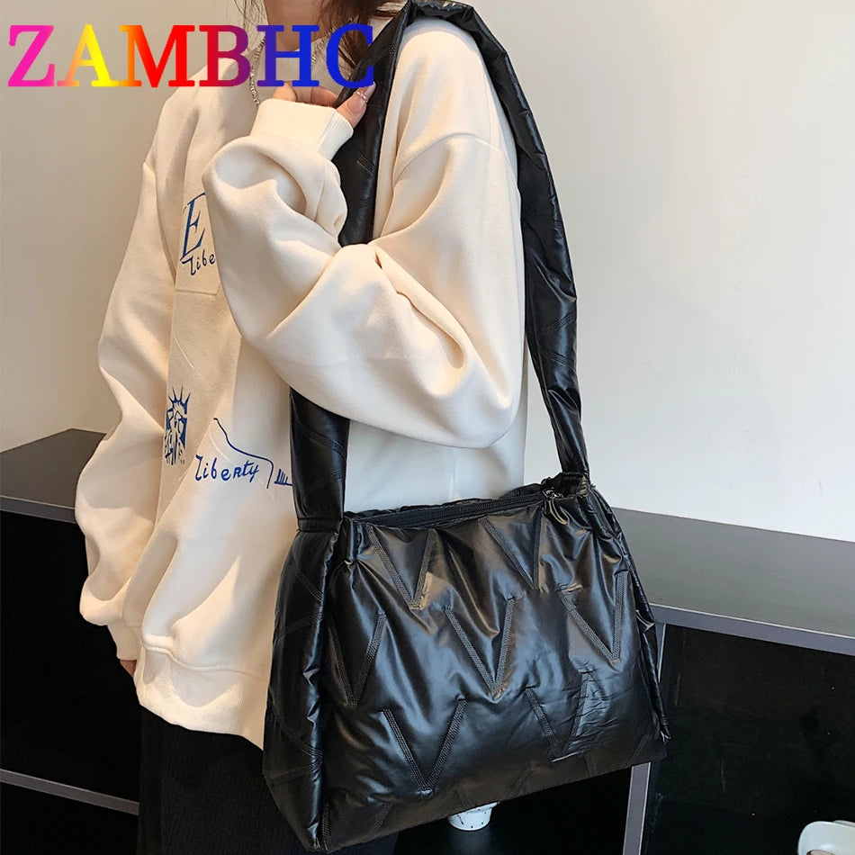 Women Down Shoulder Messenger Bag Winter Padded Space Handbag