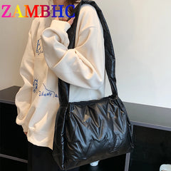 Women Down Shoulder Messenger Bag Winter Padded Space Handbag