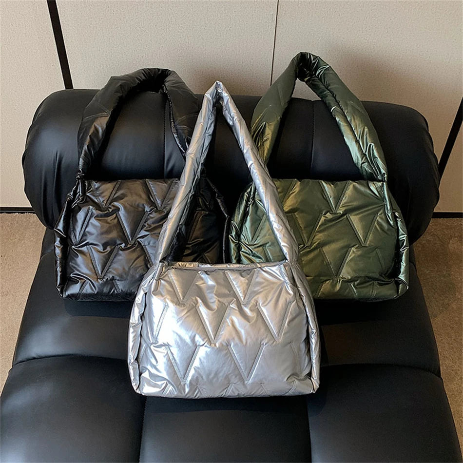 Women Down Shoulder Messenger Bag Winter Padded Space Handbag