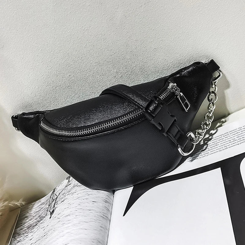 Women Fanny Pack PU Leather Zipper Travel Waist Bag Party Purse Belt Bag