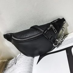 Women Fanny Pack PU Leather Zipper Travel Waist Bag Party Purse Belt Bag