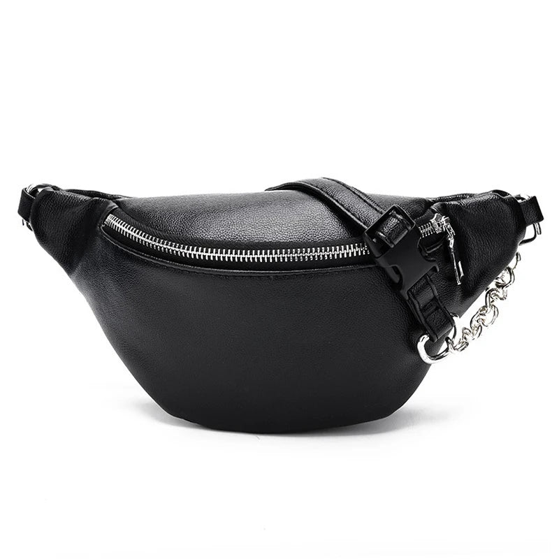 Women Fanny Pack PU Leather Zipper Travel Waist Bag Party Purse Belt Bag