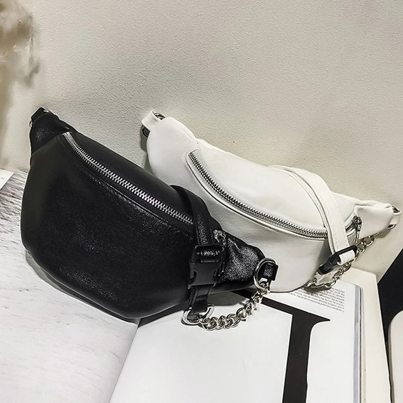 Women Fanny Pack PU Leather Zipper Travel Waist Bag Party Purse Belt Bag