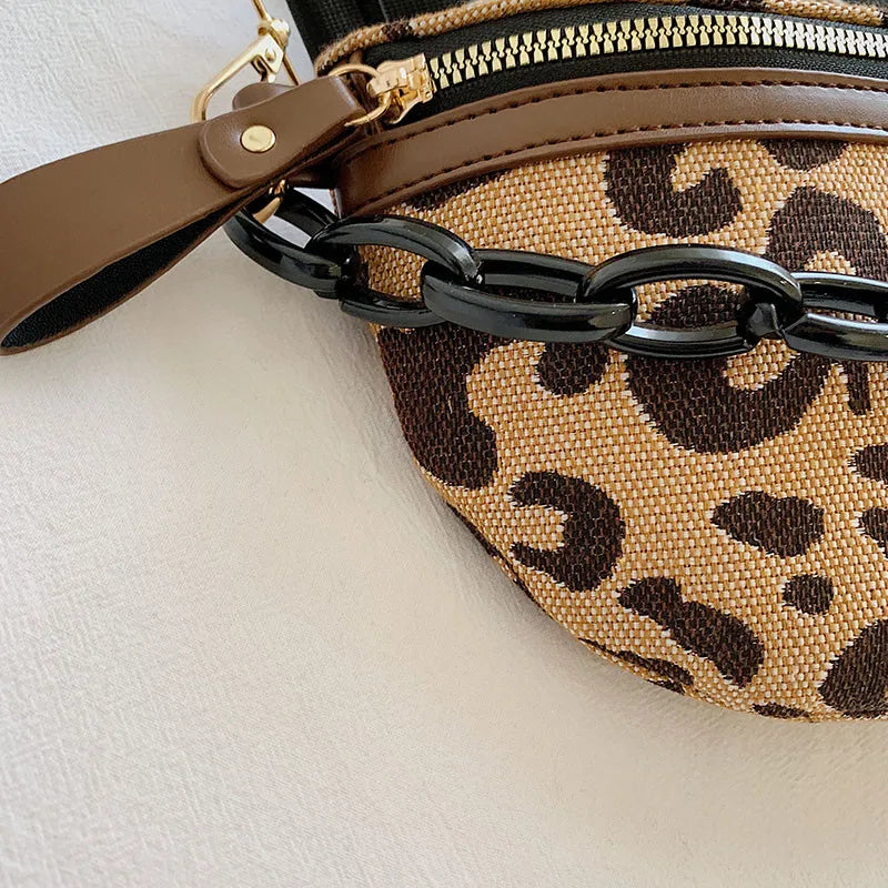 Leopard Print Fanny Pack for Women, Crossbody Chest Bag, Half Moon Waist Pack