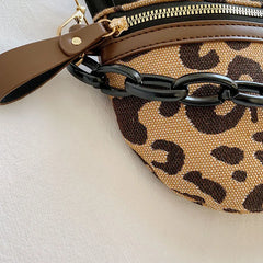 Leopard Print Fanny Pack for Women, Crossbody Chest Bag, Half Moon Waist Pack