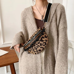 Leopard Print Fanny Pack for Women, Crossbody Chest Bag, Half Moon Waist Pack