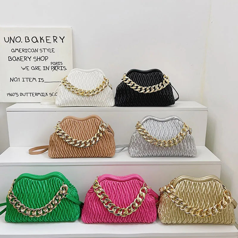 Women Fold Cloud Armpit Evening Clutch Green Silver Messenger Bags
