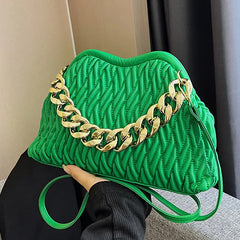 Women Fold Cloud Armpit Evening Clutch Green Silver Messenger Bags