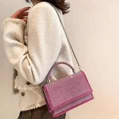 Crystal Top Handle Flap Bag Chain Crossbody Shoulder Bling Evening Clutch