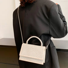 Crystal Top Handle Flap Bag Chain Crossbody Shoulder Bling Evening Clutch