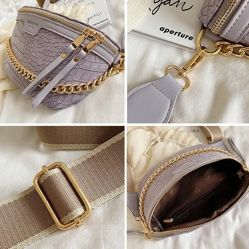 Women Leather Bag High Waist Bag Thick Chain Shoulder Crossbody Chest Bag