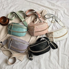 Women Leather Bag High Waist Bag Thick Chain Shoulder Crossbody Chest Bag