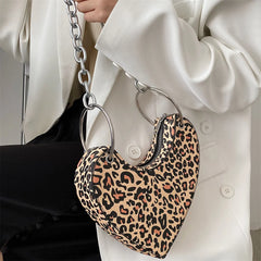 Leopard Heart Handbag Shoulder Bag Lady Girl Gift