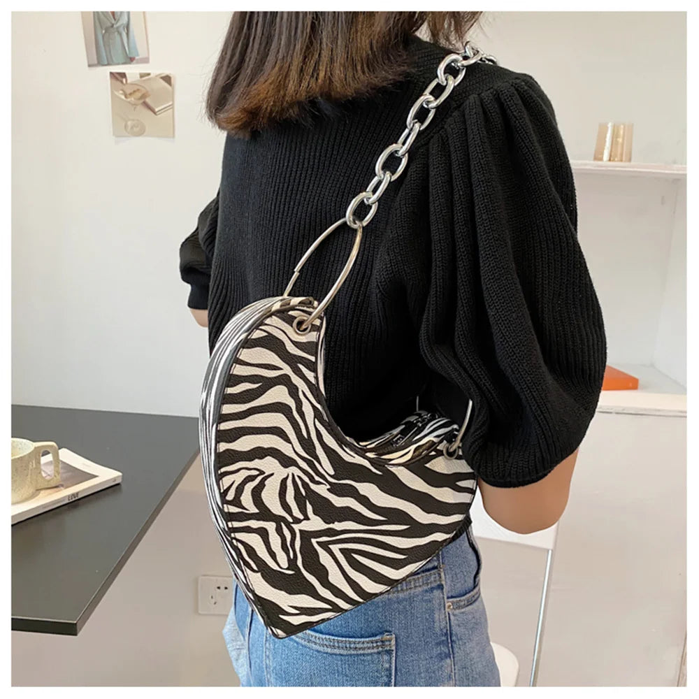Leopard Heart Handbag Shoulder Bag Lady Girl Gift