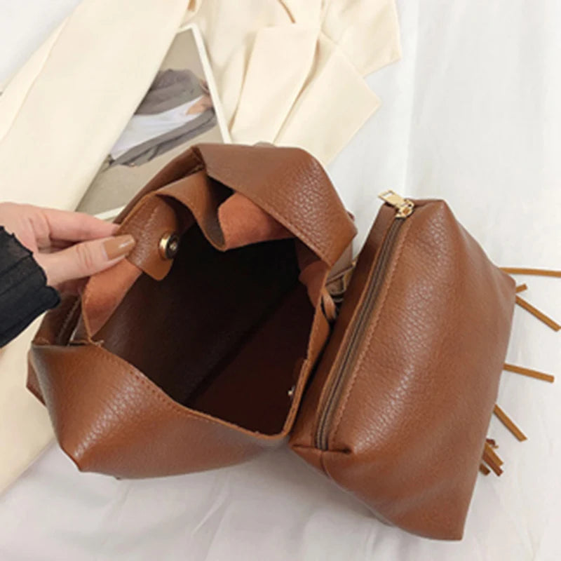 Women Tassel Bucket Bags Small Tote Shoulder Bags