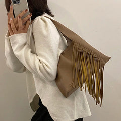 Women Tassel Bucket Bags Small Tote Shoulder Bags