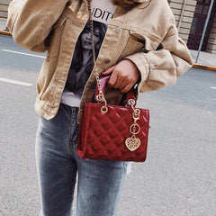 Patent Leather Tote Bag Chain Handle Crossbody Shoulder Bag