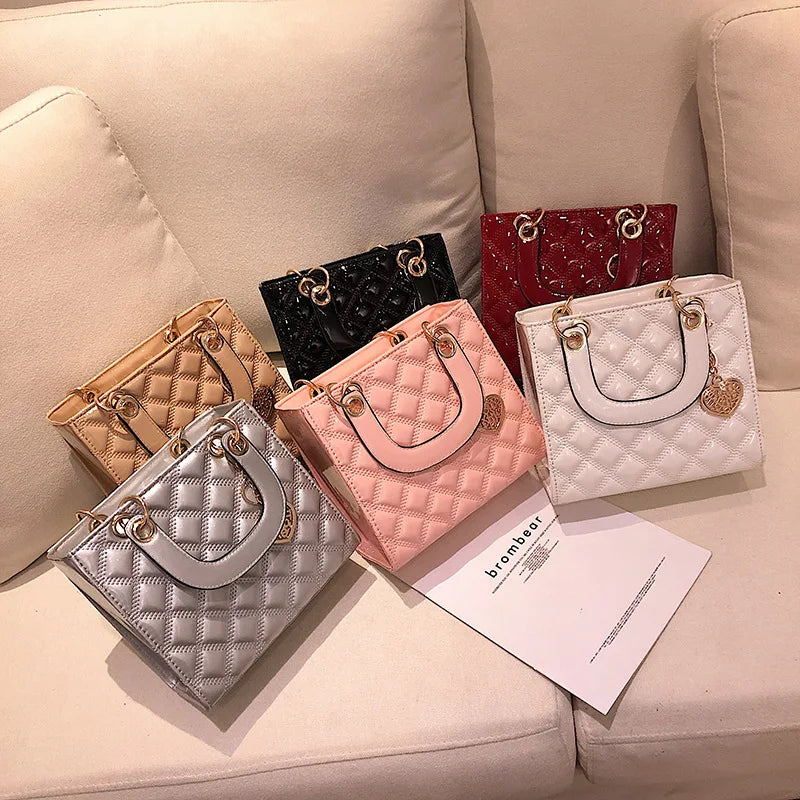 Patent Leather Tote Bag Chain Handle Crossbody Shoulder Bag