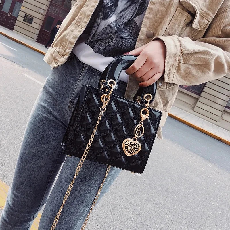 Patent Leather Tote Bag Chain Handle Crossbody Shoulder Bag