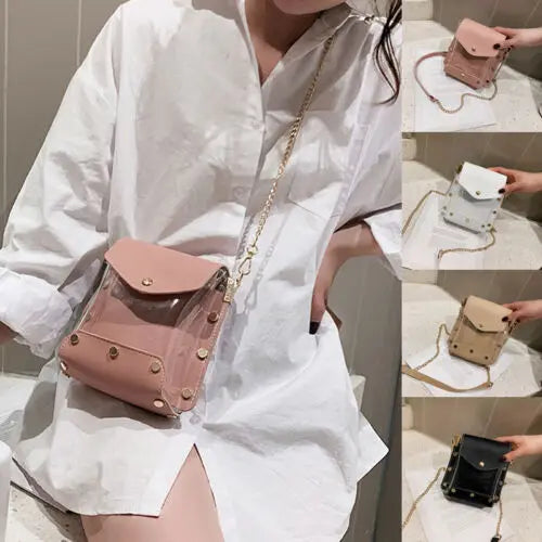Women Transparent Handbag Beach Bag PU Jelly Purse Clutch Tote Ladies Handbags