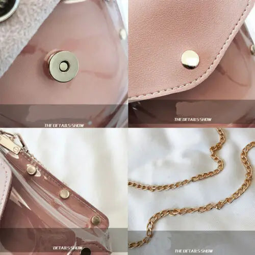 Women Transparent Handbag Beach Bag PU Jelly Purse Clutch Tote Ladies Handbags