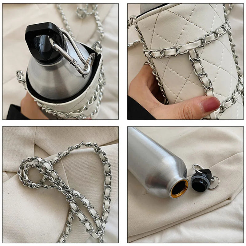 Women Water Bottle Pouch Shoulder Bag Mini Purse Clutch