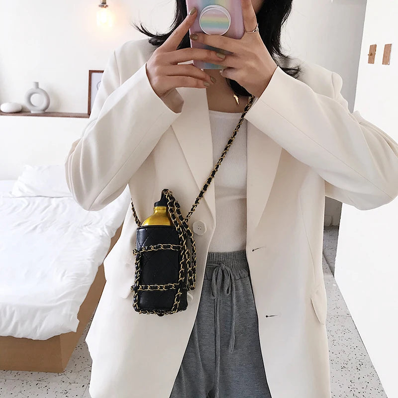 Women Water Bottle Pouch Totes Chain Shoulder Bag Bike Mini Bag Purse