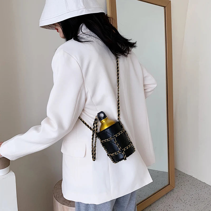 Women Water Bottle Pouch Totes Chain Shoulder Bag Bike Mini Bag Purse