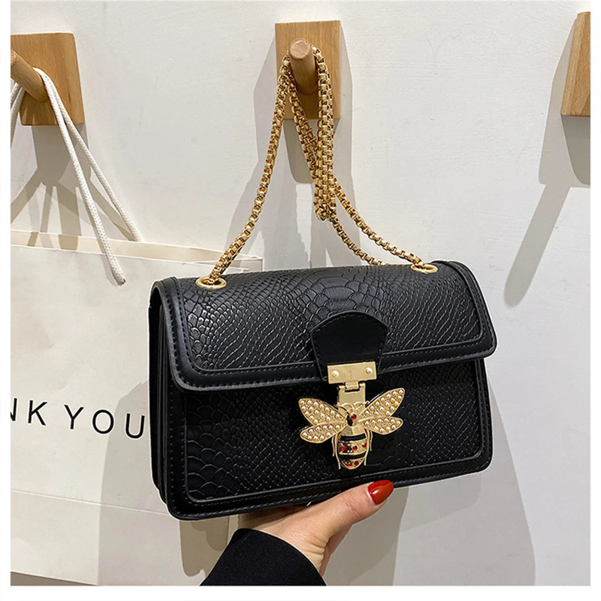 Women's Bee Decorated PU Leather Shoulder Crossbody Bag