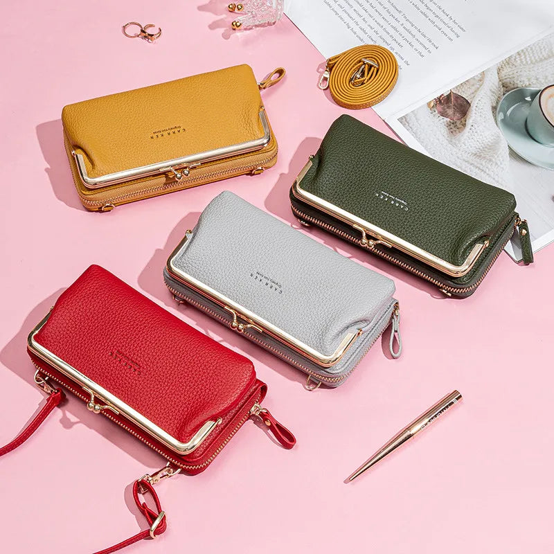 Women's Soft Leather Crossbody Bag Small Cell Phone Wallet Shoulder Messenger