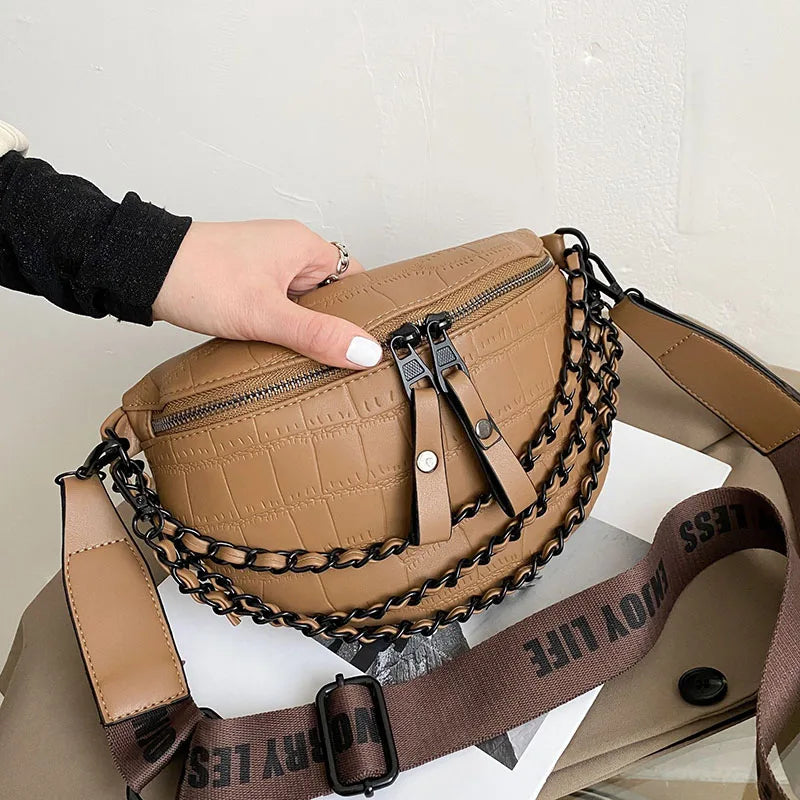 Women's Fanny Pack Retro Waist Bag with Thick Chain Shoulder Crossbody Chest Bag