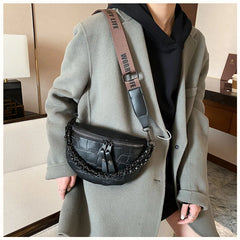 Women's Fanny Pack Retro Waist Bag with Thick Chain Shoulder Crossbody Chest Bag