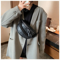 Women's Fanny Pack Retro Waist Bag with Thick Chain Shoulder Crossbody Chest Bag
