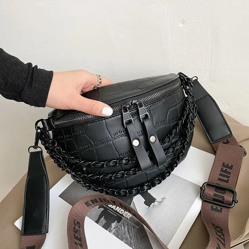 Women's Fanny Pack Retro Waist Bag with Thick Chain Shoulder Crossbody Chest Bag