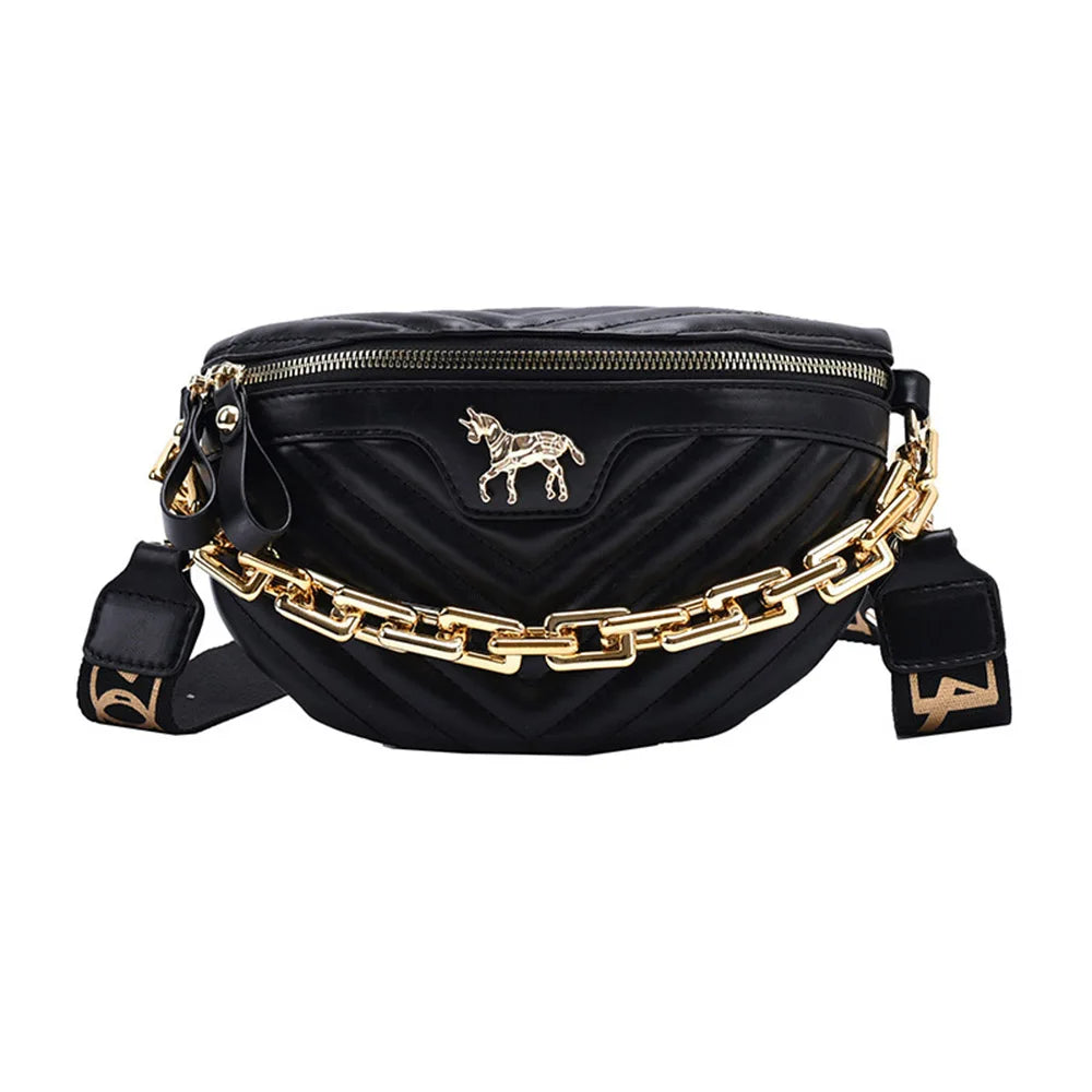 Women's Fanny Pack Retro Waist Bag with Thick Chain Shoulder Crossbody Chest Bag