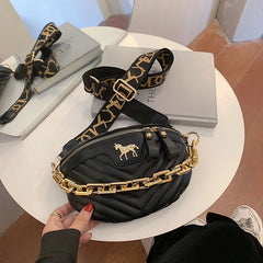 Women's Fanny Pack Retro Waist Bag with Thick Chain Shoulder Crossbody Chest Bag