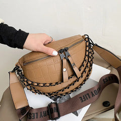 Women's Fanny Pack Retro Waist Bag with Thick Chain Shoulder Crossbody Chest Bag